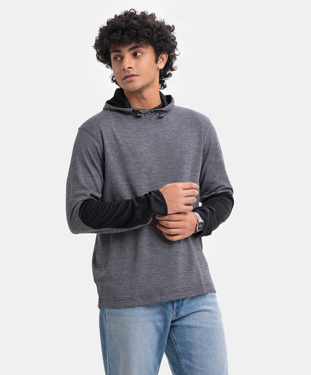 Image of Gray Interlock Long Sleeve Hooded T-Shirt