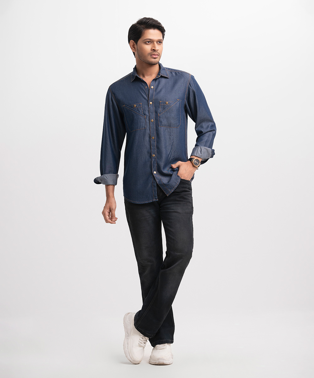 Image of Blue Denim Long Sleeve Casual Shirt